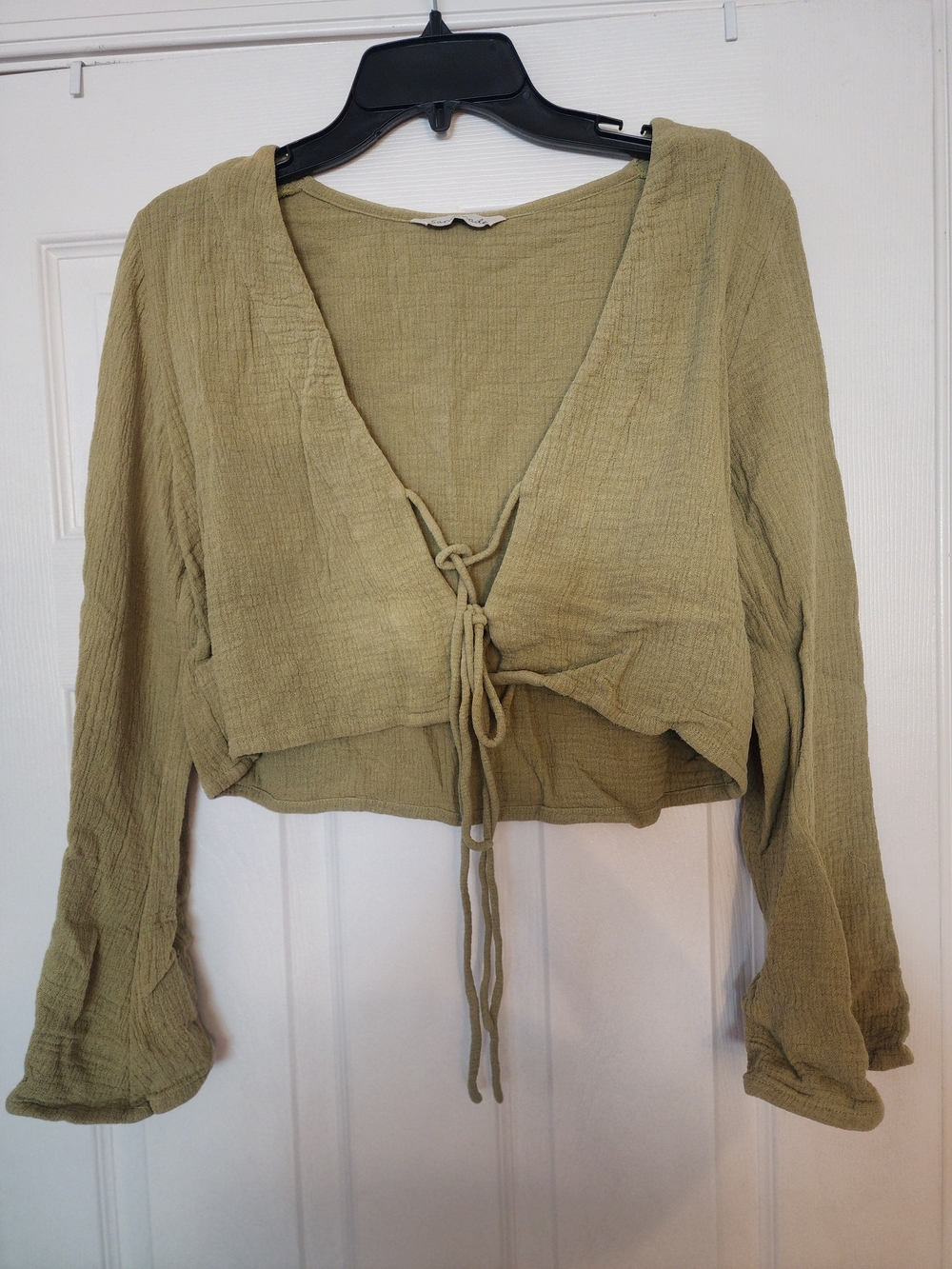 Olive Tie-Front Long-Sleeve Women's Top